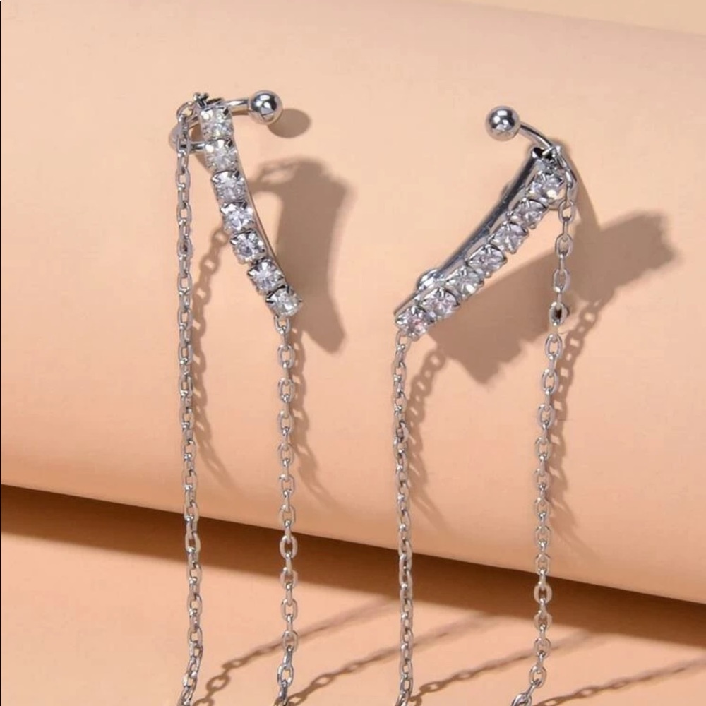 • Sara • Rhinestone + Chain Earring Cuffs - Picture 3 of 4